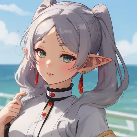 Frieren, twintails, earrings, touching own pussy