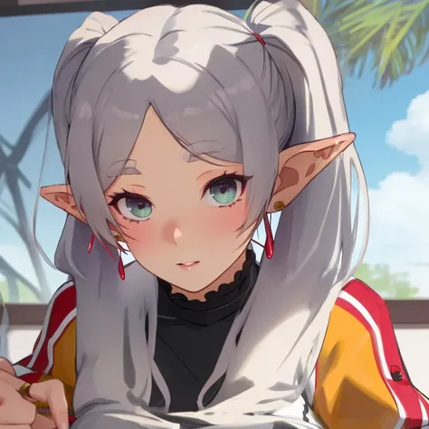 Frieren, twintails, earrings, touching own pussy