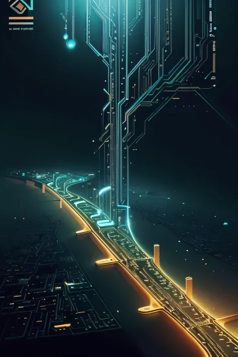 Uma imagem que demostre o Do BIM ao Digital Twin para ganhos operacionais em Rodovias. A highway with various technological data and graphics and infographics