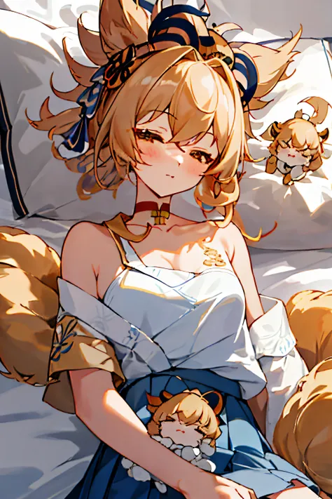 （（tmasterpiece，Best quality at best）），1 argali girl，独奏， Ultra-detailed eyes，Upper part of the body，exposed bare shoulders，Playful and cute，校服，sleepily