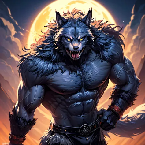 (Very elaborate 8K wallpapers), Complex and high-definition,​masterpiece,top-quality, (Solo), (Realistic Wolf Beastman), (werewolf man:1.7), (((Realistic wolf head))), (The Monster), (daemon), ((Eyes glow red)), (Fangs are visible through the open mouth), ...