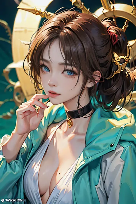 1人の女性、 watching at viewers、
,Her beautiful blue eyes, Twin-tailed brown hair, Moles under her eyes, Plump and glossy lips, Heart-shaped choker, Looking at the viewer, smiling at the viewer. .. .. .. .. .. .. .. .. .. .. .. .. .. .. .. .. .. .. .. .. .. .. ...