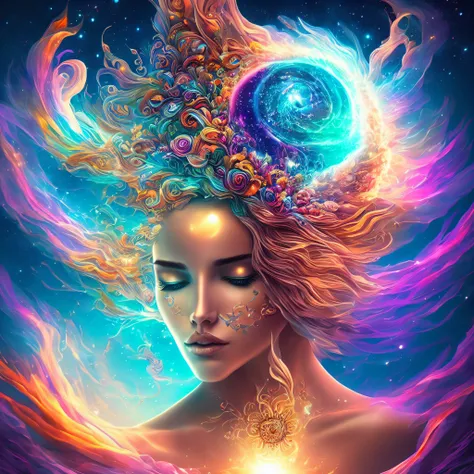 Plunge into the ether flowing with the eternal soul through the vibrations of love, Everything is connected, Flowing energy, spiritual, divine, Dreams, cosmic, concept-art, Blowing the mind, Female beauty, god, Pineal gland, dreamlikeart