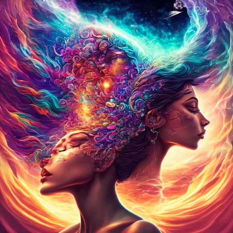 Plunge into the ether flowing with the eternal soul through the vibrations of love, Everything is connected, Flowing energy, spiritual, divine, Dreams, cosmic, concept-art, Blowing the mind, Female beauty, god, Pineal gland, dreamlikeart