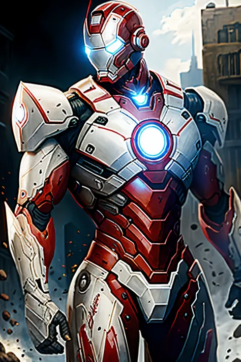 like marvels war-machine, helmet like ironman, armored full white color