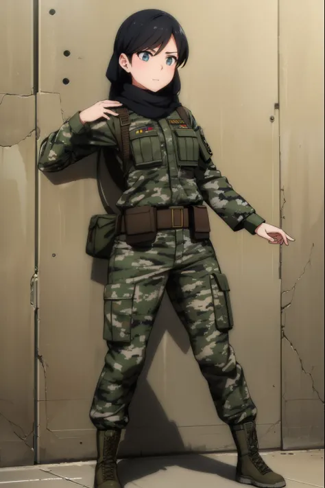 Cute girl,Soldier,She wears army clothes,army, in-depth details, Iraqi clothing, full body, sexy body, sexy,Spotted army clothing, Military camouflage clothing, Drawing better eyes, accuracy in details