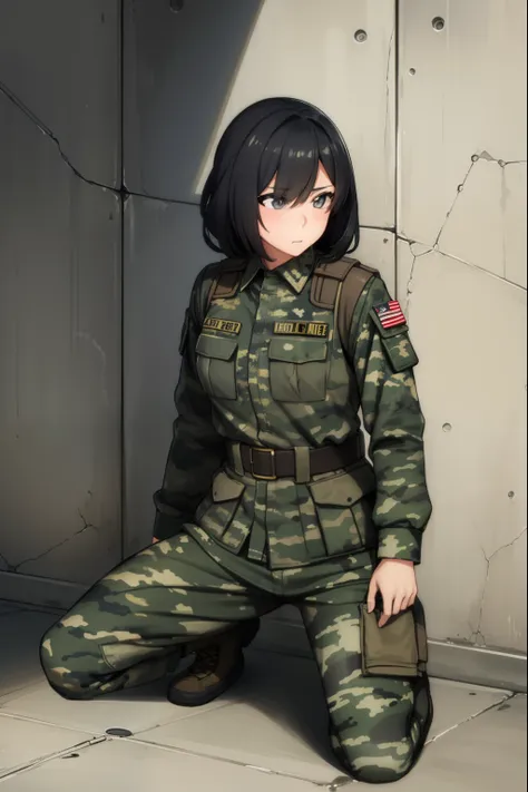 cute girl,soldier,she wears army clothes,army, in-depth details, full body, sexy body, sexy,spotted army clothing, military camo...