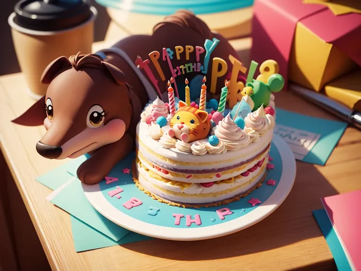 birthday card，Cartoon animals，The birthday cake