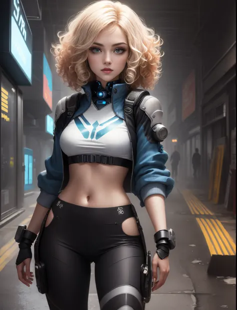 Avatar pixar medium curly hair white skin, feminina, estilo cyber punk