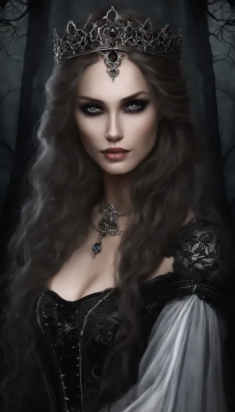 a close up of a woman with long hair and a dress, gothic maiden, gothic maiden anime girl, beautiful vampire queen, dark fantasy style art, gothic fantasy art, gothic art, beautiful vampire female queen, dark fantasy art, gothic maiden of the dark, gothic ...