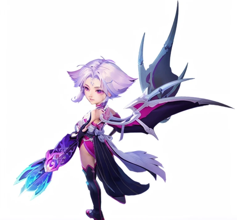 Anime girl with white hair and purple dress holding a sword, epic mage girl character, onmyoji detailed art, Character art of Maple Leaf Story, onmyoji, Official character art, Holy robot necromancer girl, dark sorceress fullbody pose, Ayaka Genshin impact...