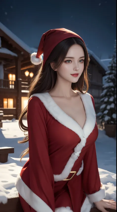 (Aesthetics, High Resolution: 1.2), beautiful 20 year old woman wearing an intricately detailed red boby Santa Claus costume, symmetrical costume structure, bright eyes, cheerful smile .Professional photographer, minimalism, concept art, intricate details,...