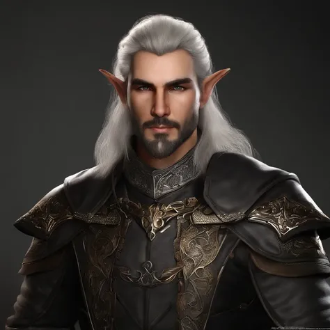 Saeval Daeybreak has pointy elf ears, his hair is silver and he has a goatee. Saeval is 560 years old but appears to be in his early 30s. ,original,Saeval Daeybreak has pointy elf ears, his hair is silver and he has a goatee. Saeval is 560 years old but ap...