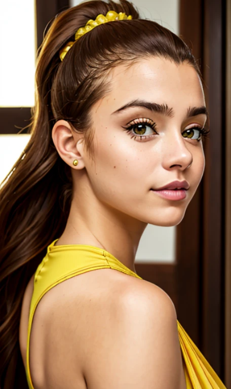 Photo of a 14 year-old american girl, .RAW, hermosa chica adolesente, (Long brown hair with ponytail), light brown hair ponytail hairstyle((retrato)), ((Cara detallada:1.2)), ((Detailed facial features)), (Piel finamente detallada)  , (Masutepiece) (propor...