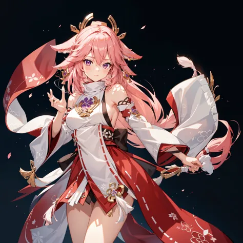 Use a long whip... ，Lightning effect，8K ultra-high image quality，ae miko, 1girl, n/, animal ears, bare shoulders, blush, breasts, cherry blossoms, closed mouth, detached sleeves, earrings, flower, fox ears, gem, hair between eyes, hair ornament, hand up, j...