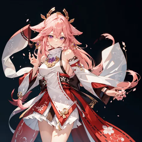 Use a long whip... ，Lightning effect，8K ultra-high image quality，ae miko, 1girl, n/, animal ears, bare shoulders, blush, breasts, cherry blossoms, closed mouth, detached sleeves, earrings, flower, fox ears, gem, hair between eyes, hair ornament, hand up, j...