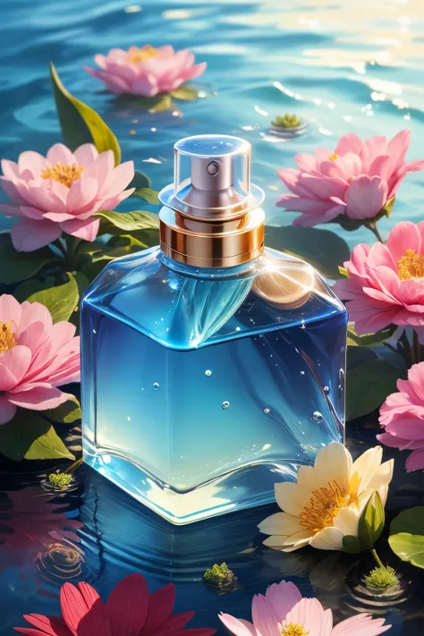 ((best quality)), ((masterpiece)), (detailed), perfect bottle perfume , flower , under the water