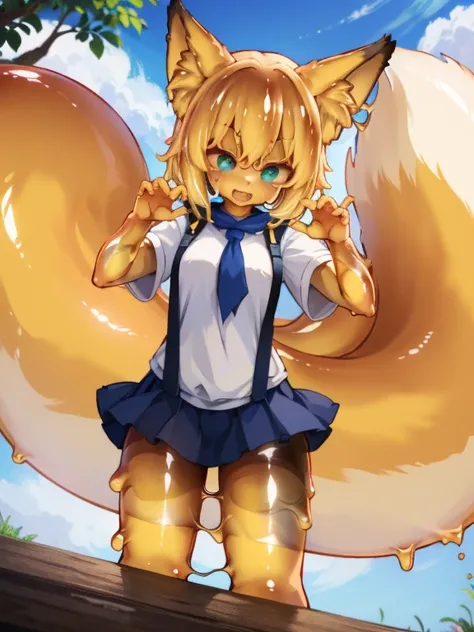 1. Slug Girl, transparent skin, translucent body, Foxtail, the pose is standing backwards, blue body. with a beautiful face, HDR, Excellent quality, ssmile, woods