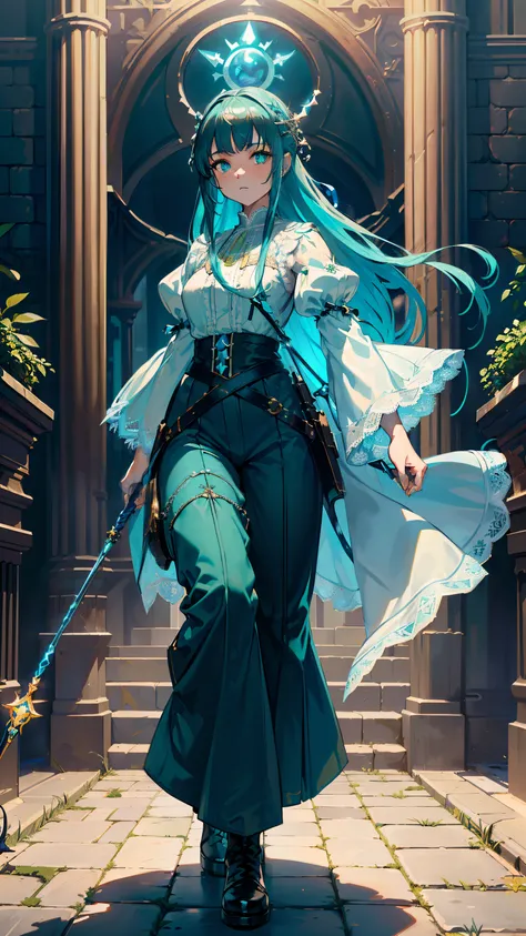 masterpiece, ultra detailed, 8k portrait, RAW photo, portrait photography, Highly detailed face, beautiful and meticulous eyes, ((Fantasy)), Young beautiful, (((Female priest))), (((((standing dynamic pose))))), (light blue long thin hair)), ahoge, (((asym...