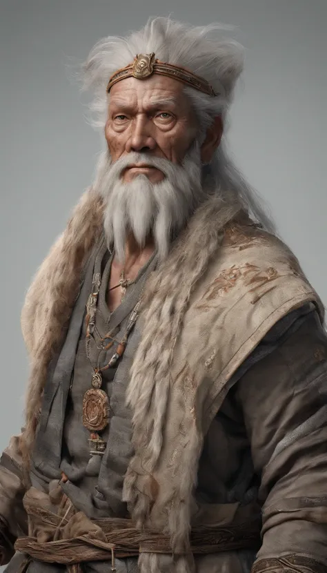 Old Man of the East，Frontal portrait of ancient figures，Visually inspect the audience，Immortal Wind Road Bone，White haired man。ginger clothes。Pale color background。hyper HD, retinas, tmasterpiece, Acura, Anatomically correct, Award-Awarded, high high quali...