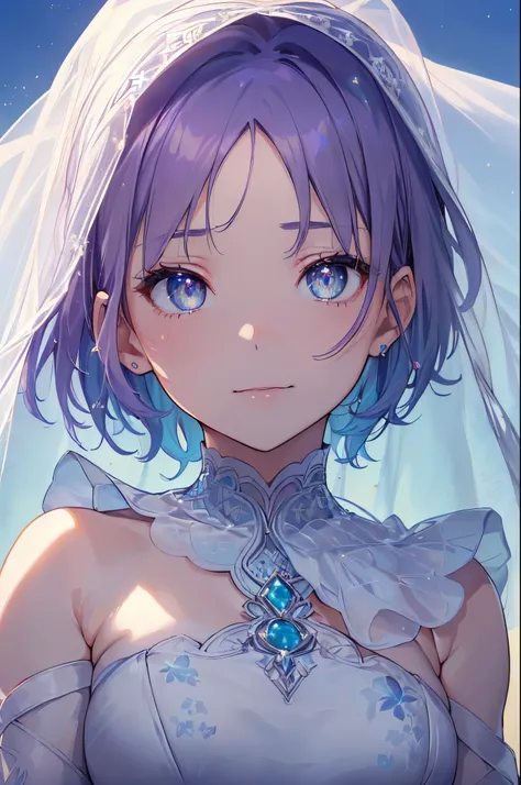 ultra-detailed, (((short hair:1.1))), (((Perfect hands:1.2))), (((Perfect Anatomy:1.2))),(((1girl))),((Toru Asakura、blue hairs、耳环、gradation hair、multi color hair、Parted bangs、Purple hair)), (((masutepiece, Best Quality, Ultra-detailed, hight resolution, To...