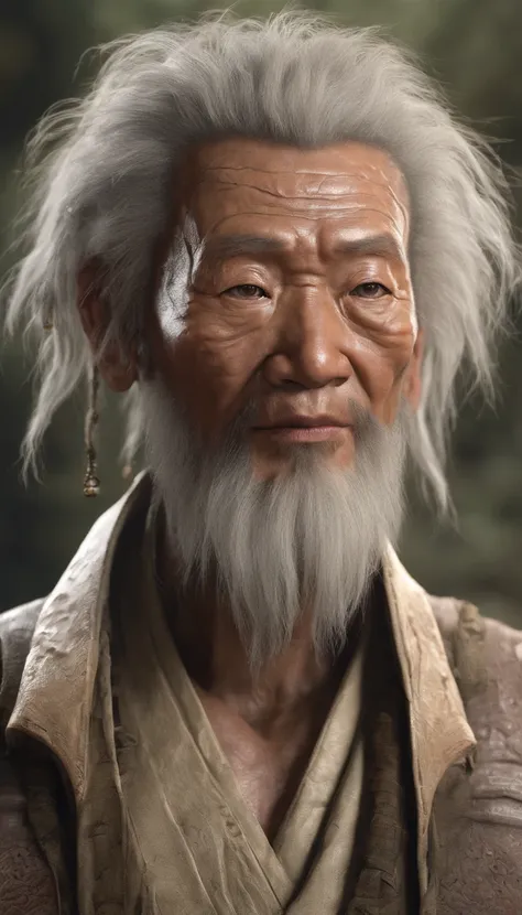 Old Man of the East，Frontal portrait of ancient Chinese figures（Bust portrait 1.0），Audience visual inspection（Lens perspective），Immortal Wind Road Bone，White haired man，hair-bun，no headwear。ginger clothes。solid color backdrop（Paper 1.5）。hyper HD, retinas, ...