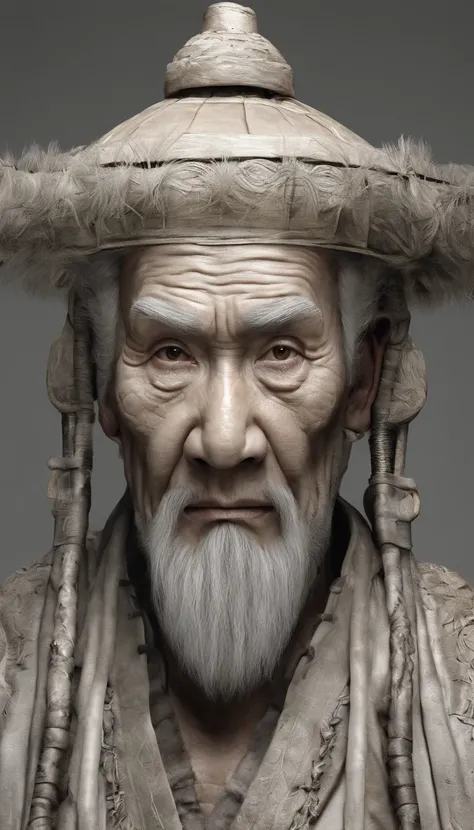 Old Man of the East，Frontal portrait of ancient Chinese figures（Bust portrait 1.0），Audience visual inspection（Lens perspective），Immortal Wind Road Bone，White haired man，hair-bun，no headwear。ginger clothes。solid color backdrop（Paper 1.5）。hyper HD, retinas, ...