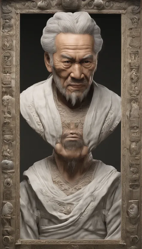 Old Man of the East，Frontal portrait of ancient Chinese figures（Bust portrait 1.0），Audience visual inspection（Lens perspective），Immortal Wind Road Bone，White haired man，hair-bun，no headwear。ginger clothes。solid color backdrop（Paper 1.5）。hyper HD, retinas, ...