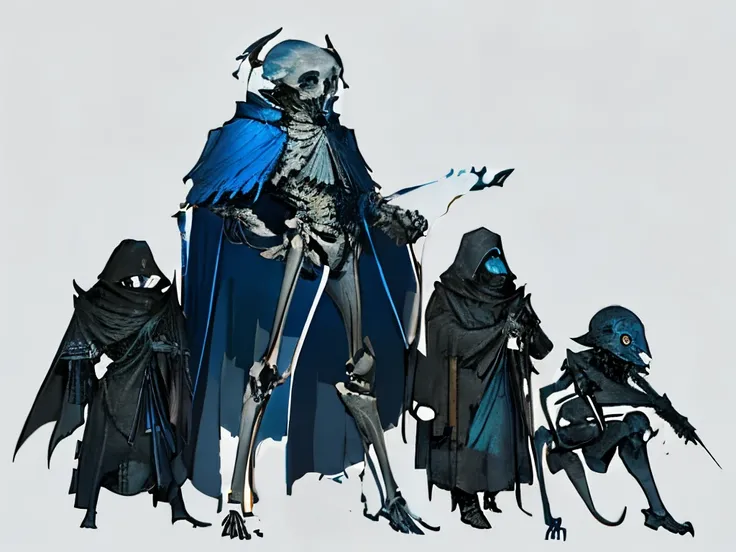 long limbs,bones,blue cloak,white bones