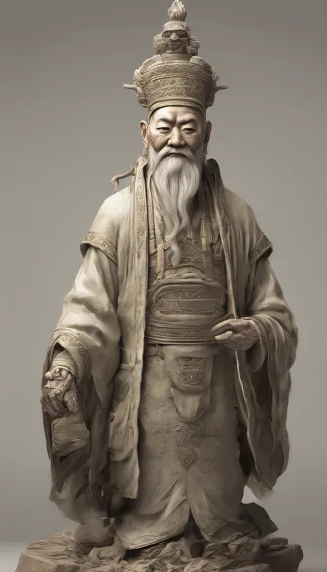 Old Man of the East，Frontal portrait of ancient Chinese figures（bust 1.0），Audience visual inspection（Lens perspective），Immortal Wind Road Bone，White haired man，hair-bun，no headwear。ginger clothes。Light yellow background（drawing paper texture 1.5）。hyper HD,...