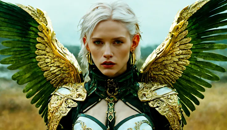 (wide angle),(Aetherpunk style:1.4),8k , ultra quality ,nature, pagan imagery, intricate detailed bright face, beautiful valkyrie ,gold detailed holy gorgeous armor, intricate detailed wide angelic wings on her back,spreading angelic wings wide,utopia,magi...