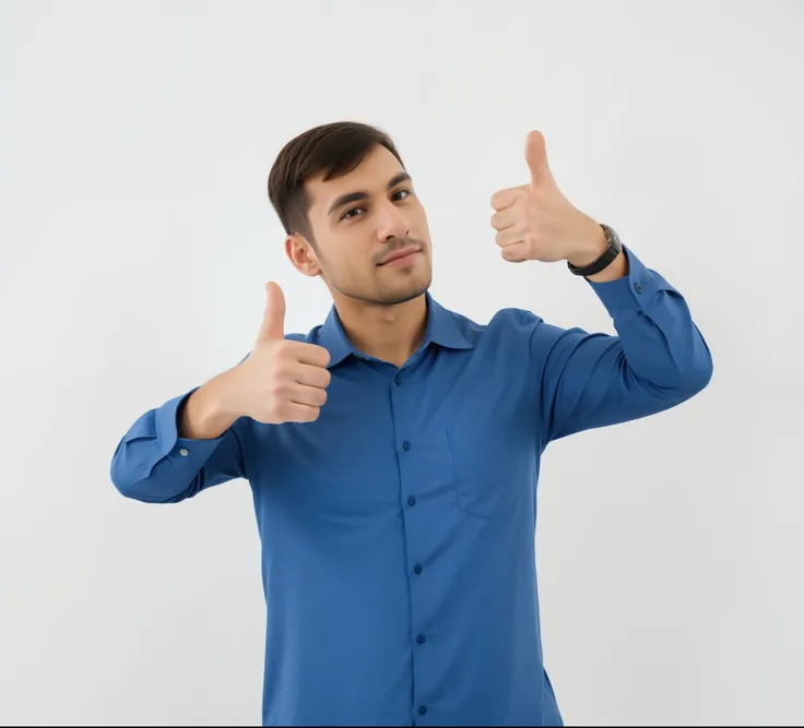 arafed man in a blue shirt is giving a thumbs up, giving the thumbs up, giving a thumbs up, giving a thumbs up to the camera, thumbs up, doing a thumb up, satisfied pose, thumb up, man in his 30s, professional profile picture, photo of a man, confident act...