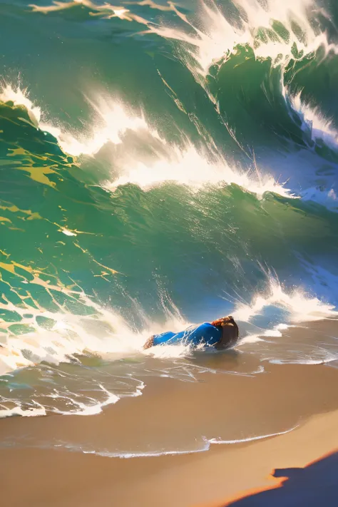 `cassette laying in the sand getting washed over by a wave`