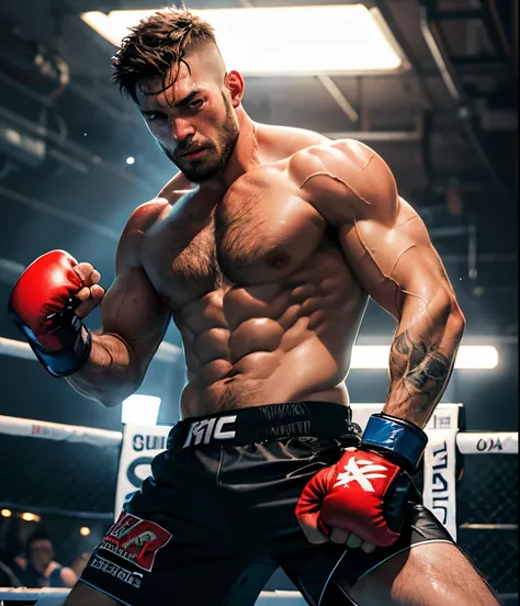 A man with body like mma fighter with bleeding  fist