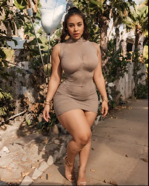 a woman in a short dress is posing on a sidewalk, tight dress, tight attire, women full body, skintight dress, thick body, wearing tight simple clothes, short minidress, tight outfit, thick, beautiful thick female, full body! pretty face, sexy dress, skinn...