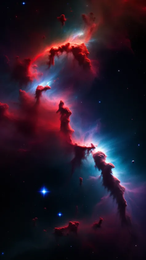 Full red and blue nebula in space clouds