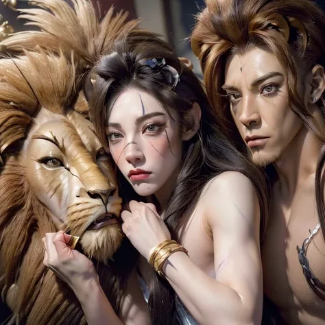 (8k, RAW photo, best quality, homoerotic, looking at viewer, face:1.5), (1boy, androgynous male, scar the lion, black mane, nutcracker ballet:1.65)