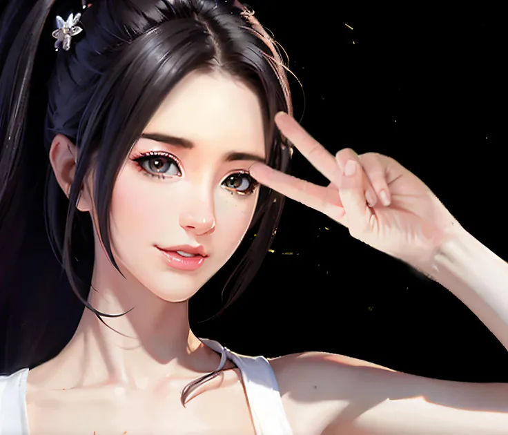 animemanga girl，cabelos preto e longos，White top，Raise her hand, Popular topics on cgstation, realistic anime 3D style, Guweiz style artwork, smooth anime cg art, guweiz, 3 d anime realistic, Art germ ; 3d unreal engine, anime realism style, actual. cheng ...