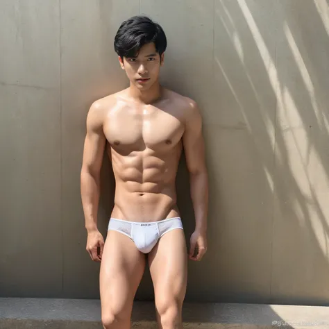 Handsome Thaiman full-body white underwear wet thin