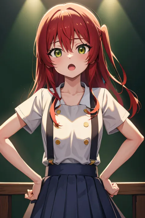 kitaikuyo, ikuyo kita, (green eyes:1.5), hair between eyes, long hair, one side up, red hair, (flat chest:1.2),
break black foot...