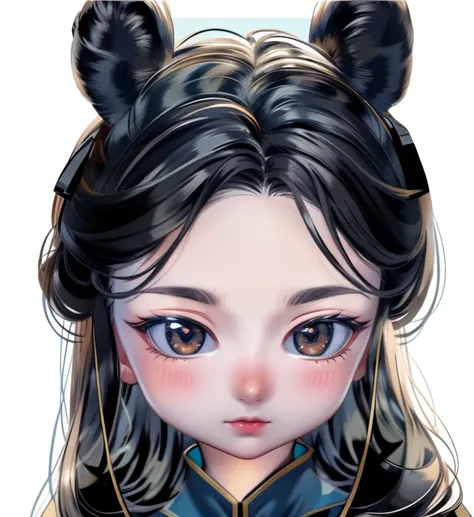 Double buns hair style, (masterpiece, top quality, best quality, official art, beautiful and aesthetic:1.2), (1girl:1.3), extreme detailed,(fractal art:1.3),colorful,highest detailed, full black eyes, small nose, small mouth, closed mouth