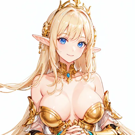 ​masterpiece、top-quality、ighly detailed、hight resolution、１６ｋ、fullnude、teats、Boob proportions、golden armour、Very thin skirt、Black pants、Full body like、Very white skin、Beautiful fingers、Anime girl with very big breasts posing naked、Perfect Style、elvish、no-br...