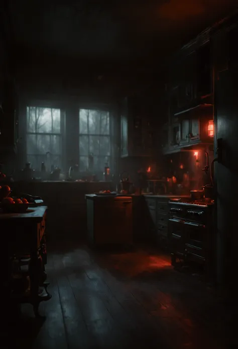 (8K, HDR, highres), Eerie kitchen appliances with a ghostly glow and red eyes on every single of them, featuring a haunted blender, spectral toaster, and other supernatural cooking companions, infusing a touch of spookiness into the culinary realm, spooky ...