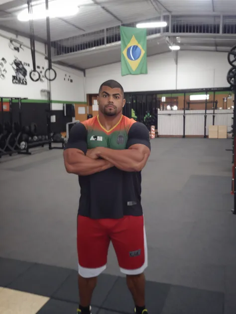 there is a man standing in a gym with his arms crossed, ronaldo nazario fenomeno, ronaldo nazario, muscular! crossfit, edu souza, icaro carvalho, caio santos, joe alves, ronaldo luis nazario de lima, david rios ferreira, by Willian Murai, ronaldo luis naza...