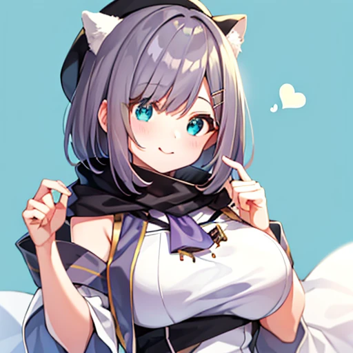 (​masterpiece、top-quality:1.2), Simple background, ((Portrait)), 独奏, 1girl in, Sumire Kaga, Virtual Youtuber, A smile, (huge breasts, curvy, gigantic sagging breasts, large breasts, gigantic breasts, sagging breasts), Mouth closed, Look at viewers, short-h...