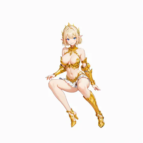 ​masterpiece、top-quality、ighly detailed、hight resolution、１６ｋ、fullnude、teats、Boob proportions、golden armour、Very thin skirt、Black pants、Full body like、Very white skin、Beautiful fingers、Anime girl with very big breasts posing naked、Perfect Style、elvish、no-br...