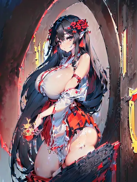 (((gigantic breasts))),((((((Long black hair)))))(((vulgarity))(((Black eyes))),(((large areolae)))(((disproportionate breasts))),(((gigantic breasts))) (1girl),((masterpiece)), ((best quality)), ((highest quality)), ((ultra-detailed)), ((8k cg wallpaper))...