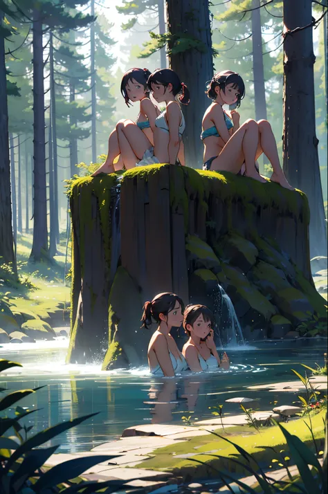 3girls bathing In forest