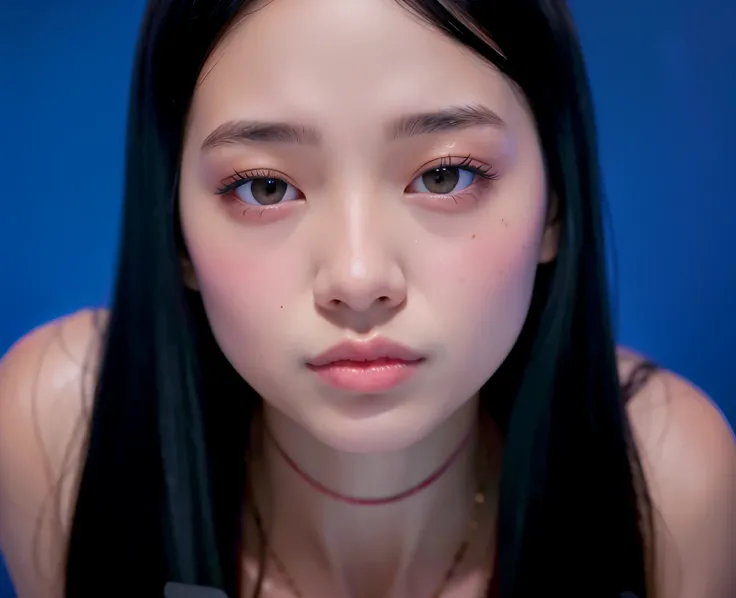 One with long black hair、Close up of woman on blue background, blackpink josie&#39;s portrait, josie by blackpink, jiyun chae, Nam Jae-yeon, blackpink jennie, gongbi, Korean symmetrical face, lu ji, crystal, Parking distance - minutes, sha xi, Kim Tae-joon...