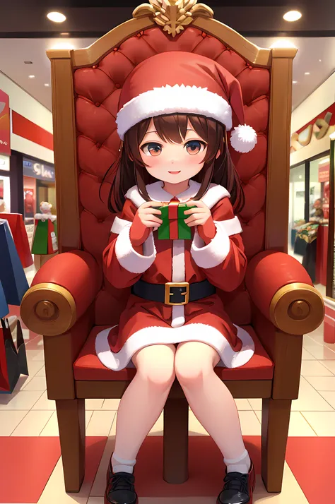 santa claus, on the chair, shopping mall, with loli sitting on his knees, high quality, 4k